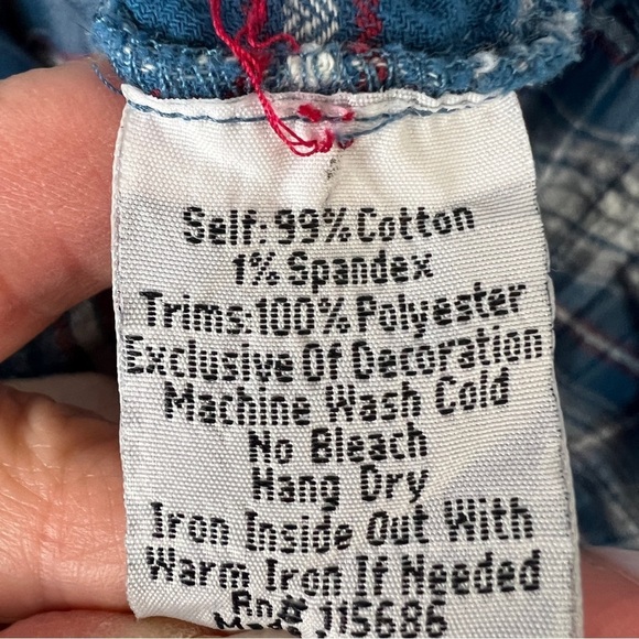 Johnny Was Embroidered Blue Plaid Button Down Blouse - Picture 5 of 5